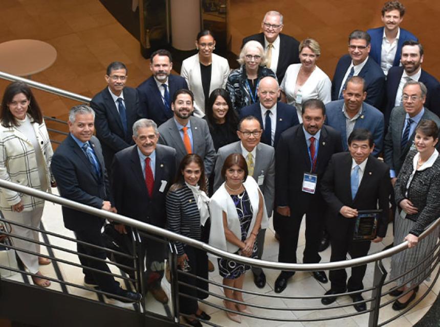 Delegados BASC junto a miembros del Grupo Consultivo del Sector Privado (PSCG) en la sede de la Organización Mundial de Aduanas (OMA) en Bruselas. 